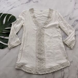 Tavik Womens Tunic Top Size S White Floral Embroidered Trim Swim Cover Up